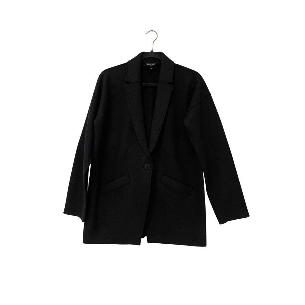 Eileen Fisher Womens Sweater Blazer Small S Black Boiled Wool Long Sleeeve